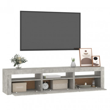 Comodă TV cu lumini LED, gri beton, 180x35x40 cm - Img 5