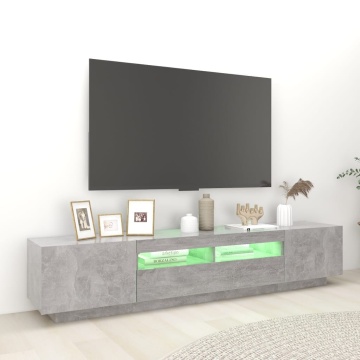 Comodă TV cu lumini LED, gri beton, 200x35x40 cm - Img 4