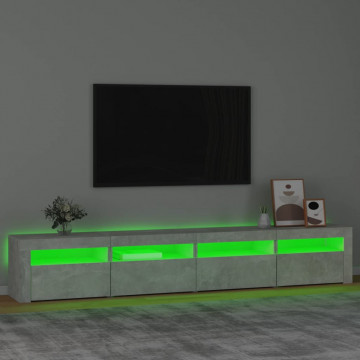 Comodă TV cu lumini LED, gri beton, 240x35x40 cm - Img 4