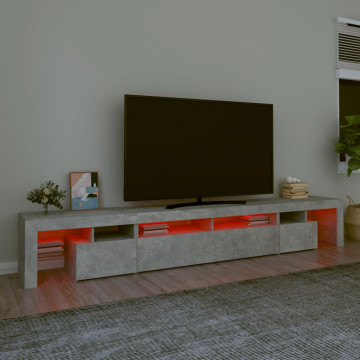 Comodă TV cu lumini LED, gri beton, 260x36,5x40cm - Img 8