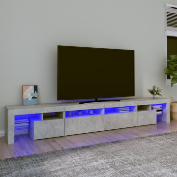 Comodă TV cu lumini LED, gri beton, 260x36,5x40cm - Img 1