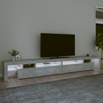 Comodă TV cu lumini LED, gri beton, 290x36,5x40 cm - Img 3
