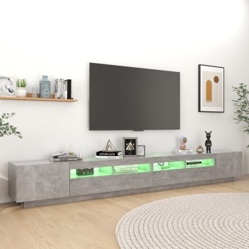 Comodă TV cu lumini LED, gri beton, 300x35x40 cm - Img 8