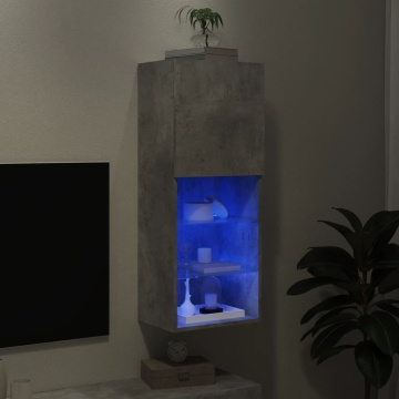 Comodă TV cu lumini LED, gri beton, 40,5x30x102 cm - Img 8