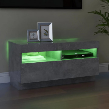 Comodă TV cu lumini LED, gri beton, 80x35x40 cm - Img 4