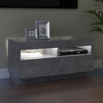 Comodă TV cu lumini LED, gri beton, 80x35x40 cm - Img 8