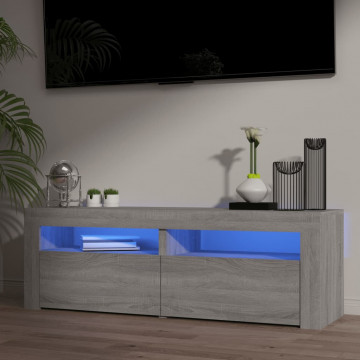 Comodă TV cu lumini LED, gri sonoma, 120x35x40 cm - Img 1