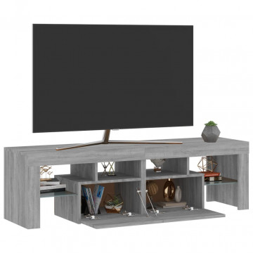 Comodă TV cu lumini LED, gri sonoma, 140x36,5x40 cm - Img 6