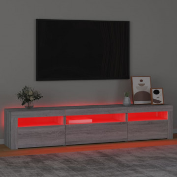 Comodă TV cu lumini LED, gri sonoma, 195x35x40 cm - Img 8