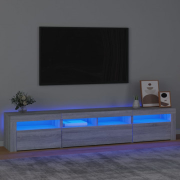 Comodă TV cu lumini LED, gri sonoma, 210x35x40 cm - Img 1