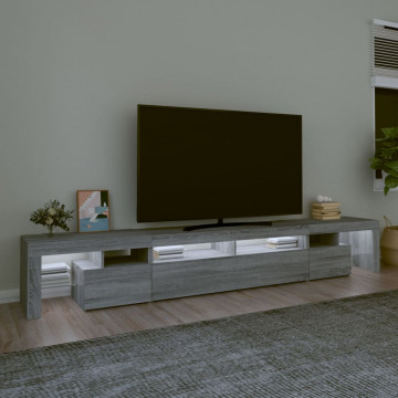 Comodă TV cu lumini LED, gri sonoma, 260x36,5x40cm - Img 3