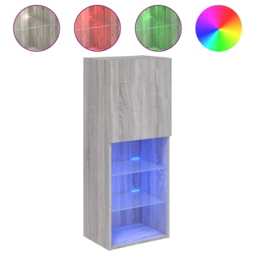 Comodă TV cu lumini LED, gri sonoma, 40,5x30x102 cm - Img 2