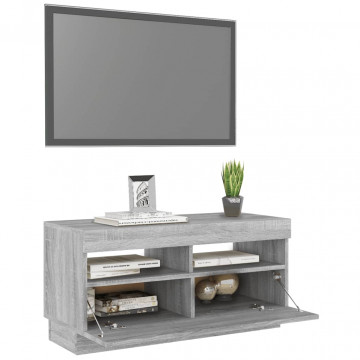 Comodă TV cu lumini LED, gri sonoma, 80x35x40 cm - Img 5