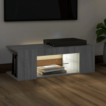 Comodă TV cu lumini LED, gri sonoma, 90x39x30 cm - Img 8