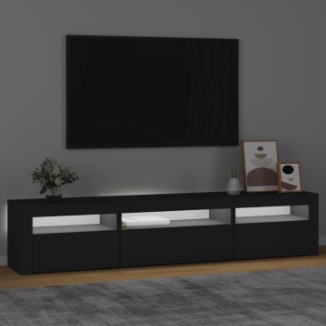 Comodă TV cu lumini LED, negru, 195x35x40 cm - Img 3