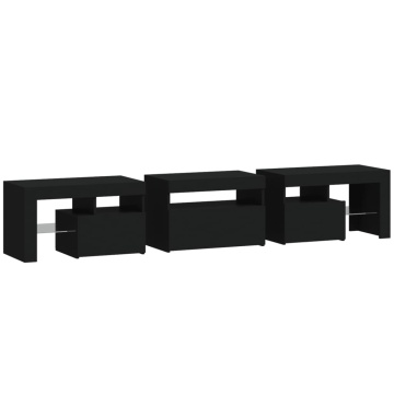 Comodă TV cu lumini LED, negru, 200x36,5x40 cm - Img 7