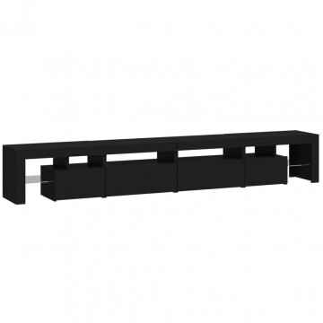 Comodă TV cu lumini LED, negru, 260x36,5x40cm - Img 6