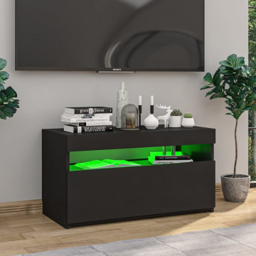 Comodă TV cu lumini LED, negru, 75x35x40 cm - Img 4