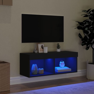 Comodă TV cu lumini LED, negru, 80x30x30 cm - Img 3