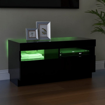 Comodă TV cu lumini LED, negru, 80x35x40 cm - Img 4