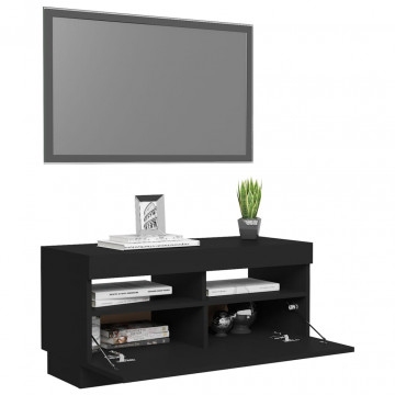 Comodă TV cu lumini LED, negru, 80x35x40 cm - Img 5