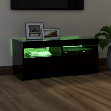 Comodă TV cu lumini LED, negru, 90x35x40 cm - Img 4