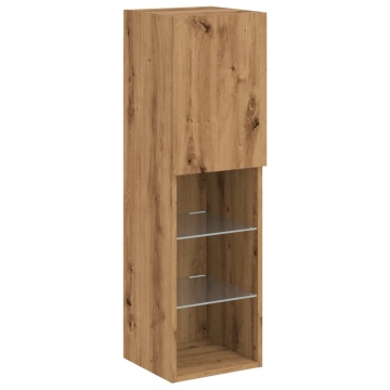 Comodă TV cu lumini LED, stejar artizanal, 30,5x30x102 cm - Img 3