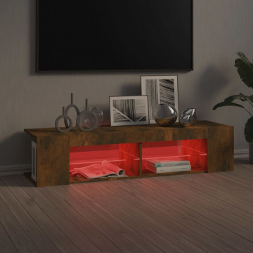 Comodă TV cu lumini LED, stejar fumuriu, 135x39x30 cm - Img 6