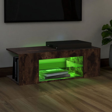 Comodă TV cu lumini LED, stejar fumuriu, 90x39x30 cm - Img 4