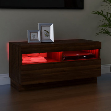 Comodă TV cu lumini LED, stejar maro, 80x35x40 cm - Img 3