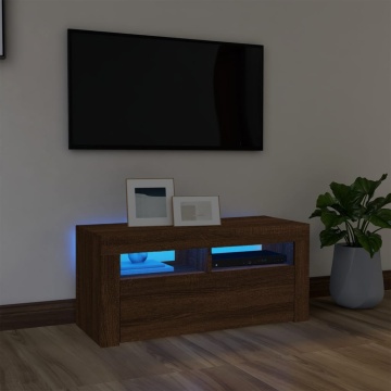 Comodă TV cu lumini LED, stejar maro, 90x35x40 cm - Img 1