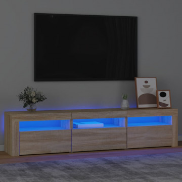 Comodă TV cu lumini LED, stejar sonoma, 180x35x40 cm - Img 1