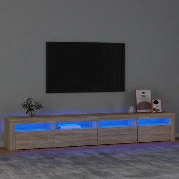 Comodă TV cu lumini LED, stejar sonoma, 240x35x40cm - Img 1