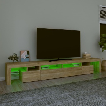 Comodă TV cu lumini LED, stejar sonoma,260x36,5x40cm - Img 4