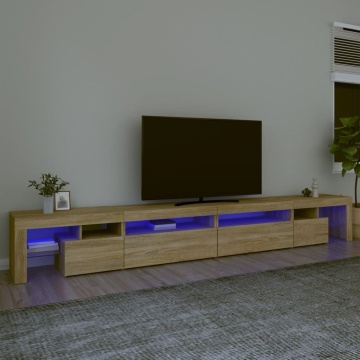 Comodă TV cu lumini LED, stejar sonoma, 290x36,5x40 cm - Img 1