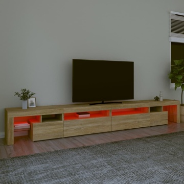 Comodă TV cu lumini LED, stejar sonoma, 290x36,5x40 cm - Img 8