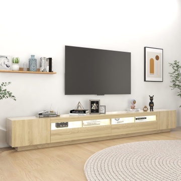 Comodă TV cu lumini LED, stejar sonoma, 300x35x40 cm - Img 3