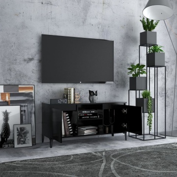 Comodă TV cu picioare metalice, negru, 103,5x35x50 cm - Img 3
