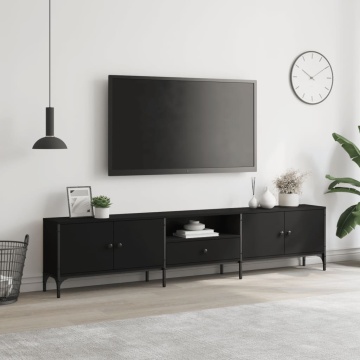 Comodă TV cu sertar, negru, 200x25x44 cm, lemn prelucrat - Img 3