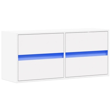 Comodă TV de perete cu lumini LED, alb, 100x31x45 cm - Img 3