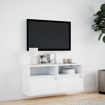 Comodă TV de perete cu lumini LED, alb, 100x31x45 cm - Img 4