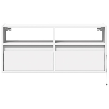 Comodă TV de perete cu lumini LED, alb, 100x31x45 cm - Img 5
