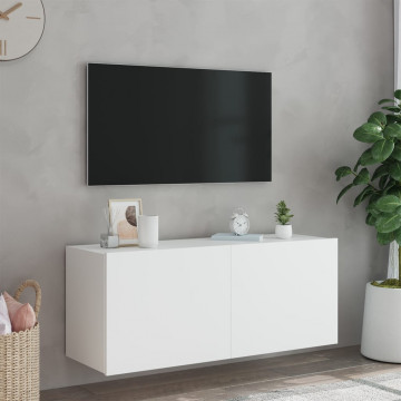 Comodă TV de perete cu lumini LED, alb, 100x35x41 cm - Img 8