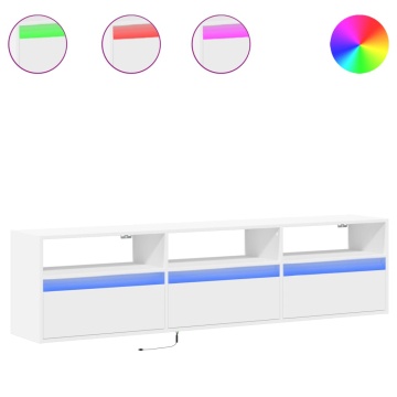 Comodă TV de perete cu lumini LED, alb, 180x31x45 cm - Img 2