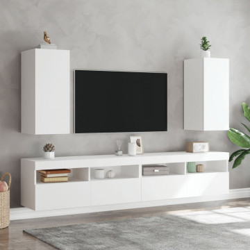 Comodă TV de perete cu lumini LED, alb, 30,5x35x70 cm - Img 5