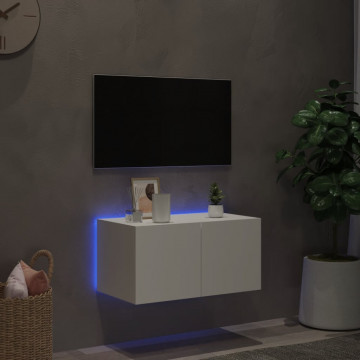 Comodă TV de perete cu lumini LED, alb, 60x35x31 cm - Img 3