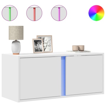 Comodă TV de perete cu lumini LED, alb, 80x31x35 cm - Img 2