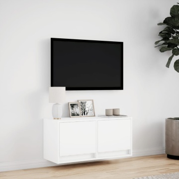 Comodă TV de perete cu lumini LED, alb, 80x31x38 cm - Img 4