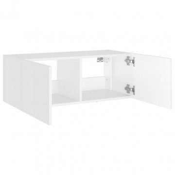 Comodă TV de perete cu lumini LED, alb, 80x35x31 cm - Img 7
