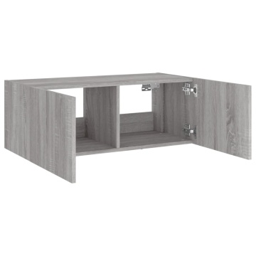 Comodă TV de perete cu lumini LED, gri sonoma, 80x35x31 cm - Img 11